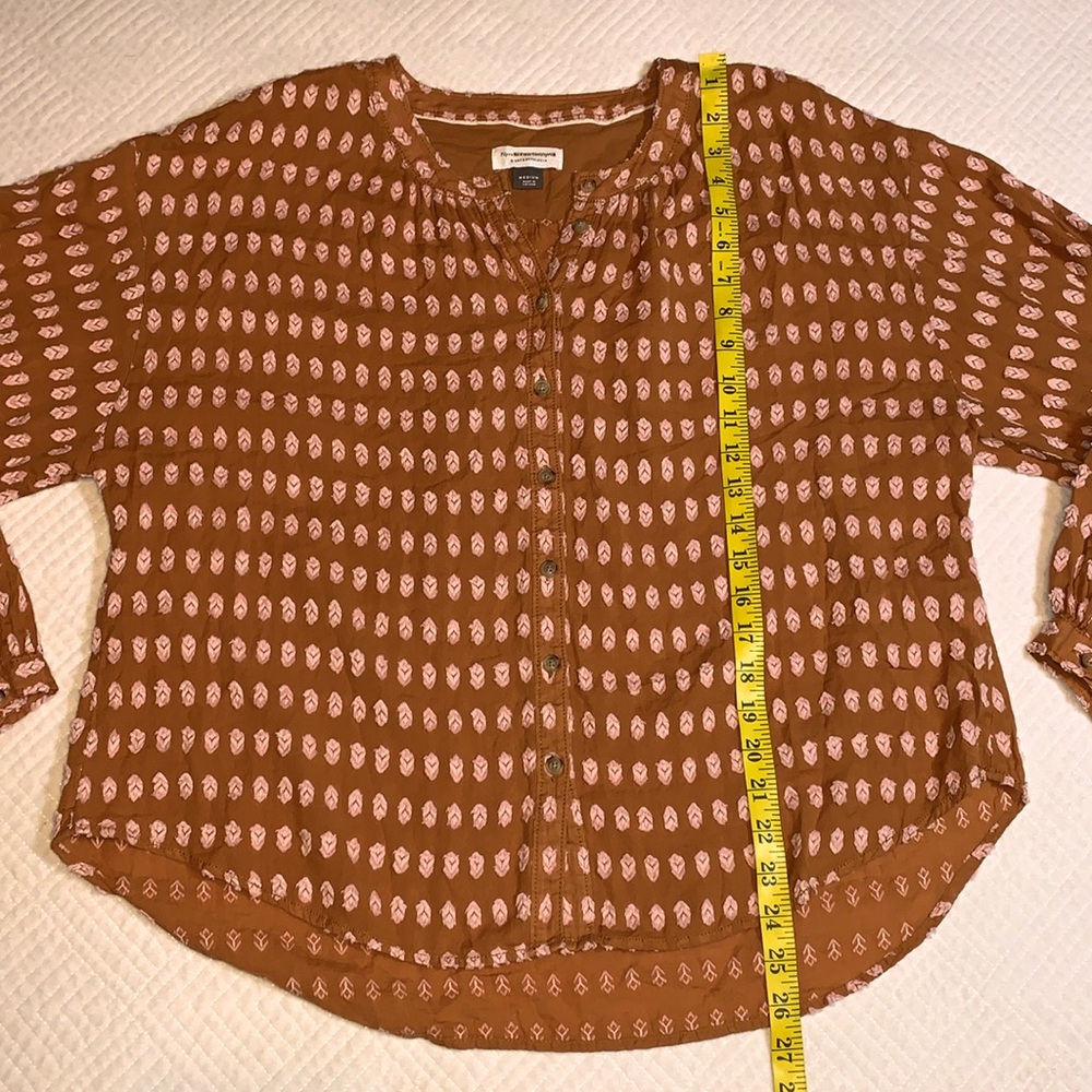 Anthropologie Rust Orange Printed Peasant Blouse - Picture 9 of 16